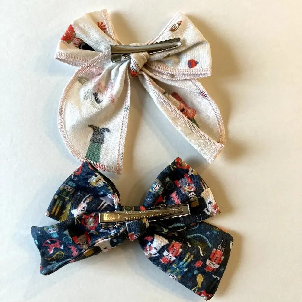 Assorted Winter Holiday Hair Bow Clips Barrettes - Set of 7